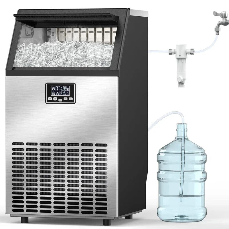 Commercial Ice Maker Machine,100Lbs/Day,45 Cubes/Batch in 11 - 20 Mins,Stainless Steel Freestanding