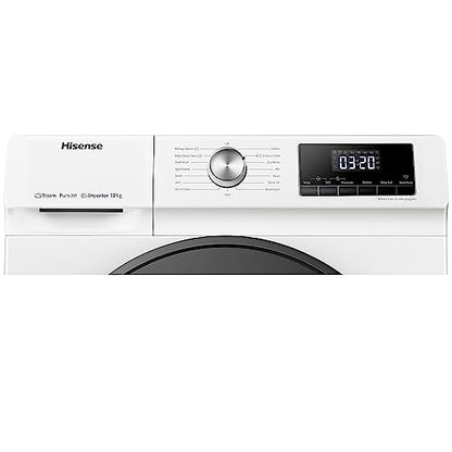 Freestanding Front Load Washing Machine – 12kg, Inverter Motor, 15 Programs, Quick & Steam Wash, 1400 RPM, White, Energy Class A