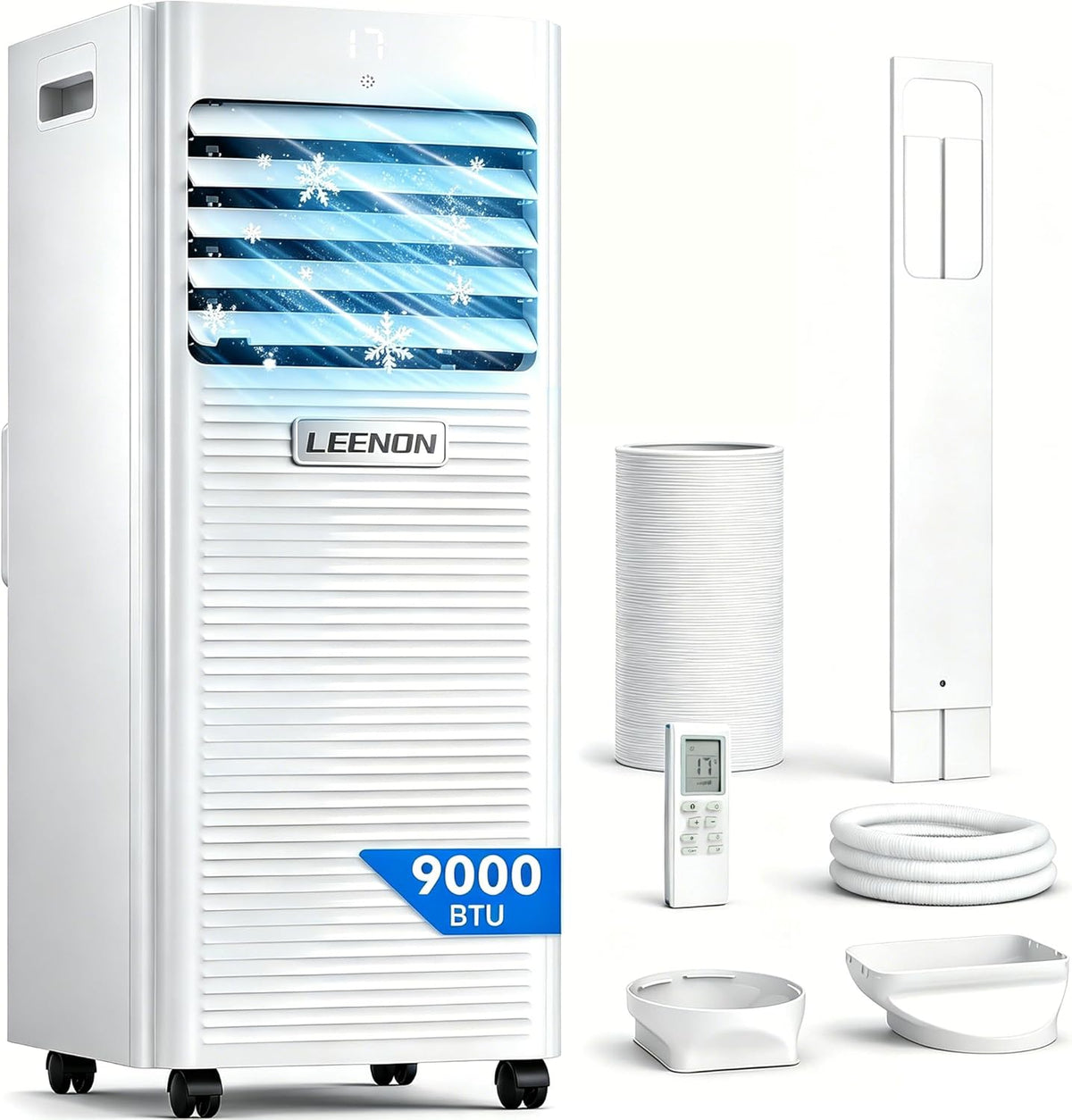 9,000 BTU 4-in-1 Portable Air Conditioner — Cooling, Dehumidifier, Fan & Sleep Mode, Class A, 24hr Timer, Remote Control