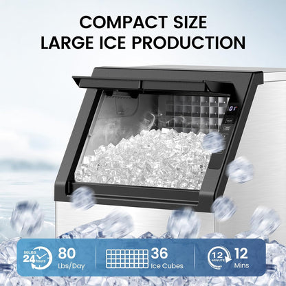 80Lbs/24H Undercounter ice Machine with 28Lbs Ice Storage Capacity