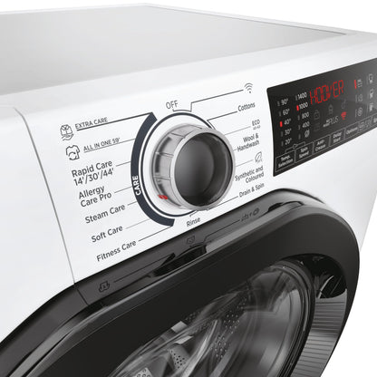 Freestanding Front Load Washing Machine – 9kg, 1400 RPM, 60 Programs, WiFi Connected, Inverter Motor, White/Black Door, Energy Class A