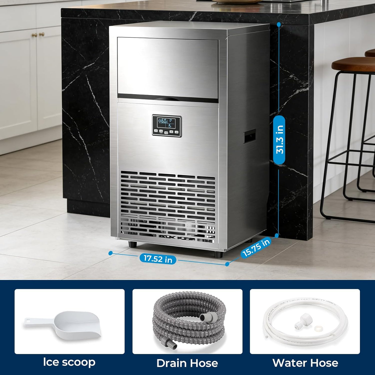 100Lbs/24H Commercial Ice Maker 58045RCI0 - STEEL