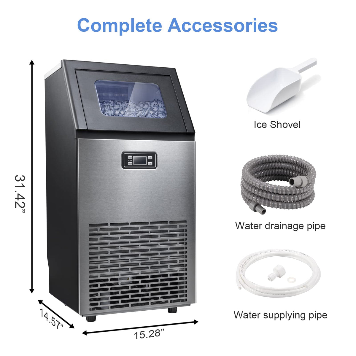 Commercial Ice Maker Machine,100Lbs/Day,45 Cubes/Batch in 11 - 20 Mins,Stainless Steel Freestanding