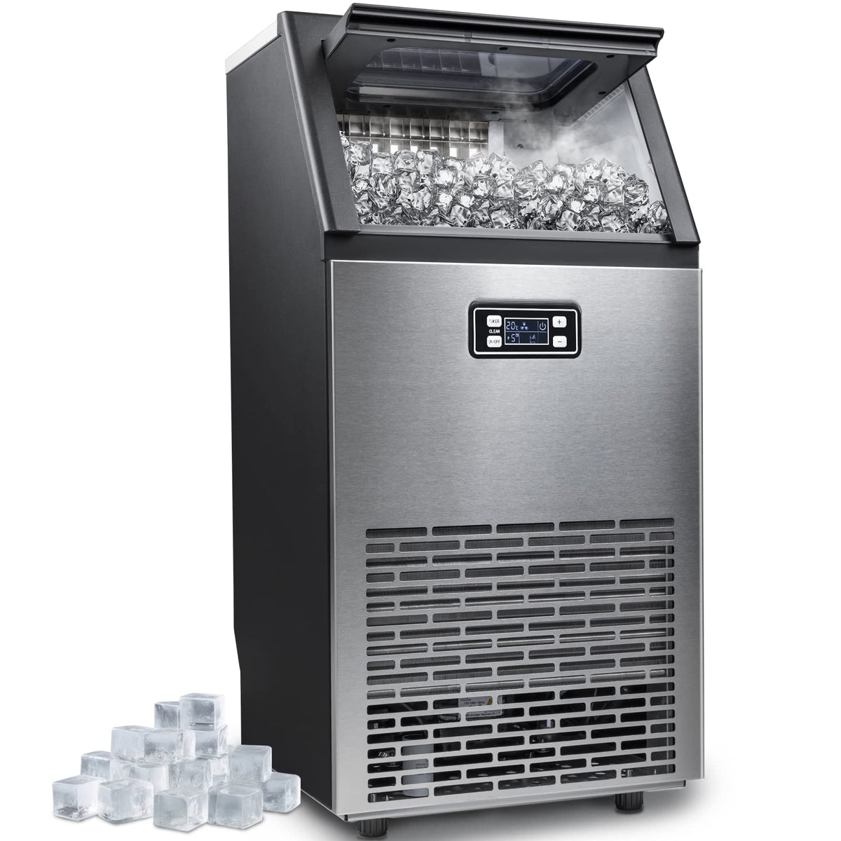 Commercial Ice Maker Machine,100Lbs/Day,45 Cubes/Batch in 11 - 20 Mins,Stainless Steel Freestanding
