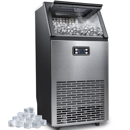Commercial Ice Maker Machine,100Lbs/Day,45 Cubes/Batch in 11 - 20 Mins,Stainless Steel Freestanding