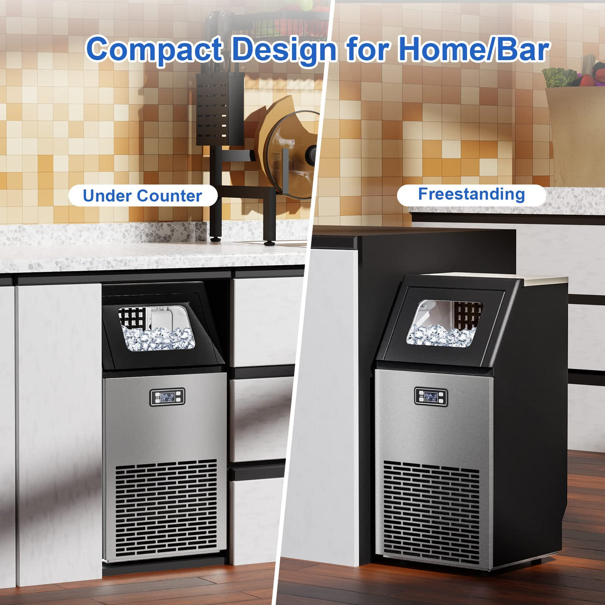 Commercial Ice Maker Machine,100Lbs/Day,45 Cubes/Batch in 11 - 20 Mins,Stainless Steel Freestanding