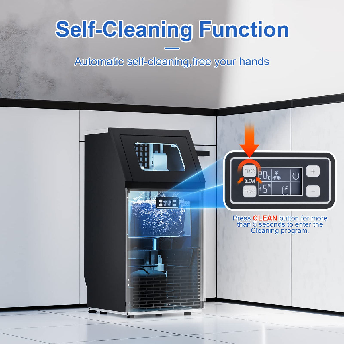 Commercial Ice Maker Machine,100Lbs/Day,45 Cubes/Batch in 11 - 20 Mins,Stainless Steel Freestanding