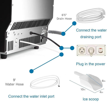 Commercial Ice Maker Machine,100Lbs/Day,45 Cubes/Batch in 11 - 20 Mins,Stainless Steel Freestanding