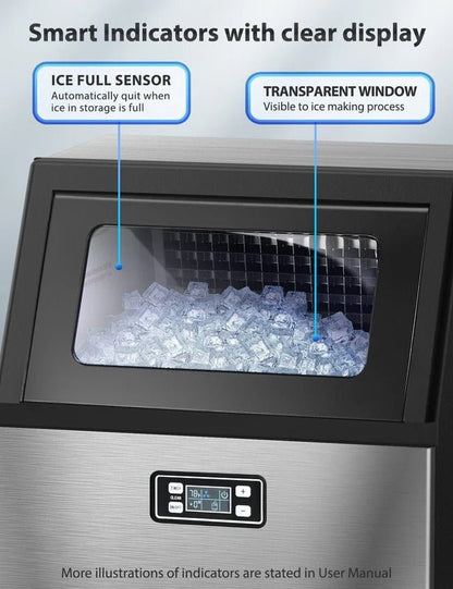 Commercial Ice Maker Machine,100Lbs/Day,45 Cubes/Batch in 11 - 20 Mins,Stainless Steel Freestanding