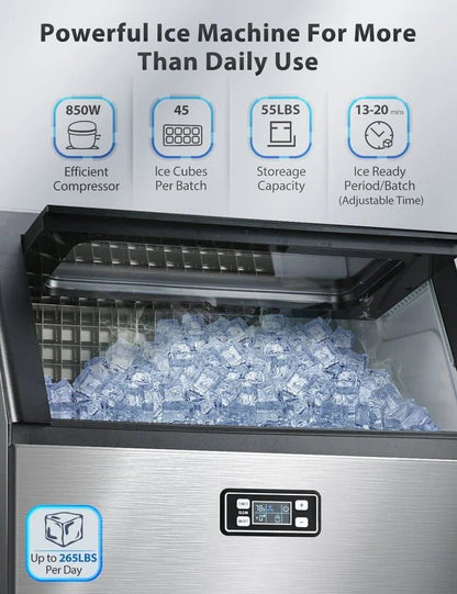 Commercial Ice Maker Machine,100Lbs/Day,45 Cubes/Batch in 11 - 20 Mins,Stainless Steel Freestanding