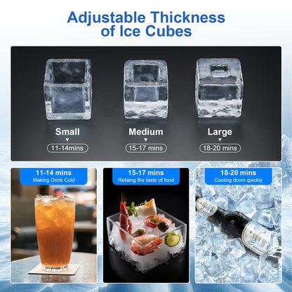 Commercial Ice Maker Machine,100Lbs/Day,45 Cubes/Batch in 11 - 20 Mins,Stainless Steel Freestanding