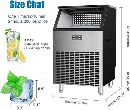 Commercial Ice Makers Machine Stainless Steel Makers 200 Lbs of Ice